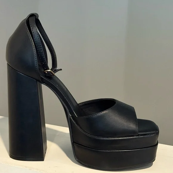 Dream Pair Ankle Strap High Chunky Block Heel Platform Pump Shoes Size 8.5 Black - Picture 5 of 12